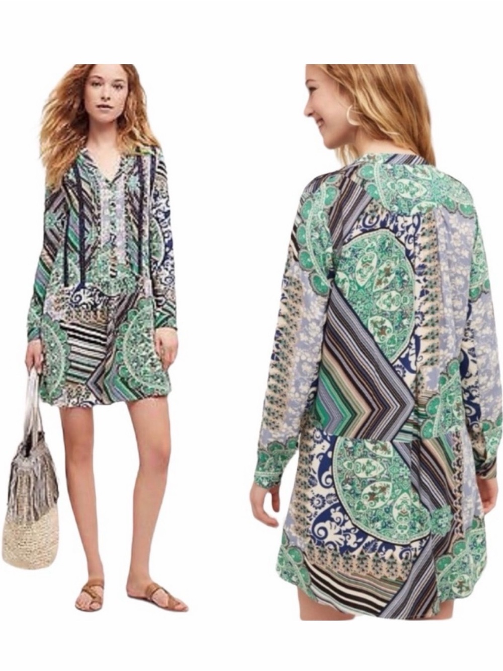 ANTHROPOLOGIE TINY Caviana Paisley Boho Printed Festival Shirt Dress, size M